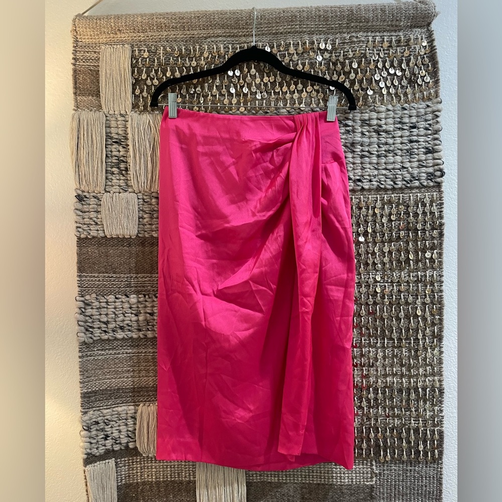 NWT J Crew satin midi skirt bright pink Sweetbriar slit sz 2